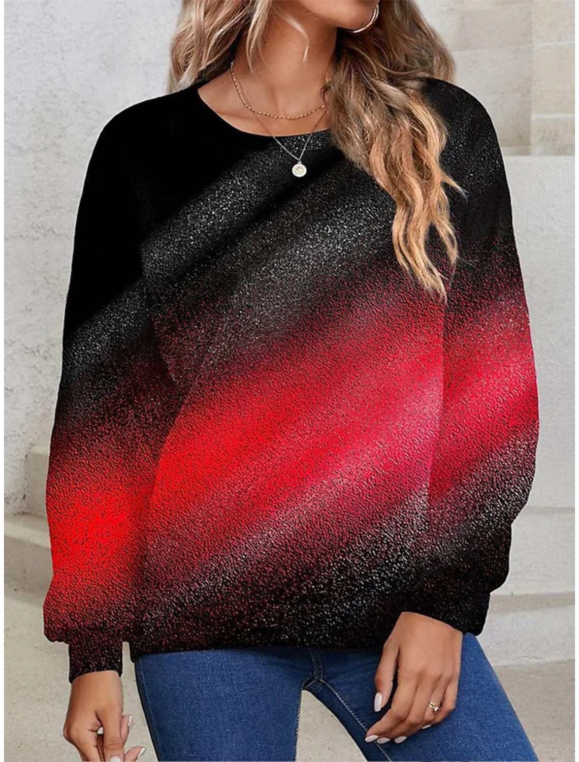 Gradient Sequin Long Sleeve Loose Sweatshirt for Women
