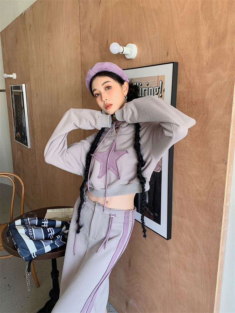 Retro Star Hooded Crop Sweater