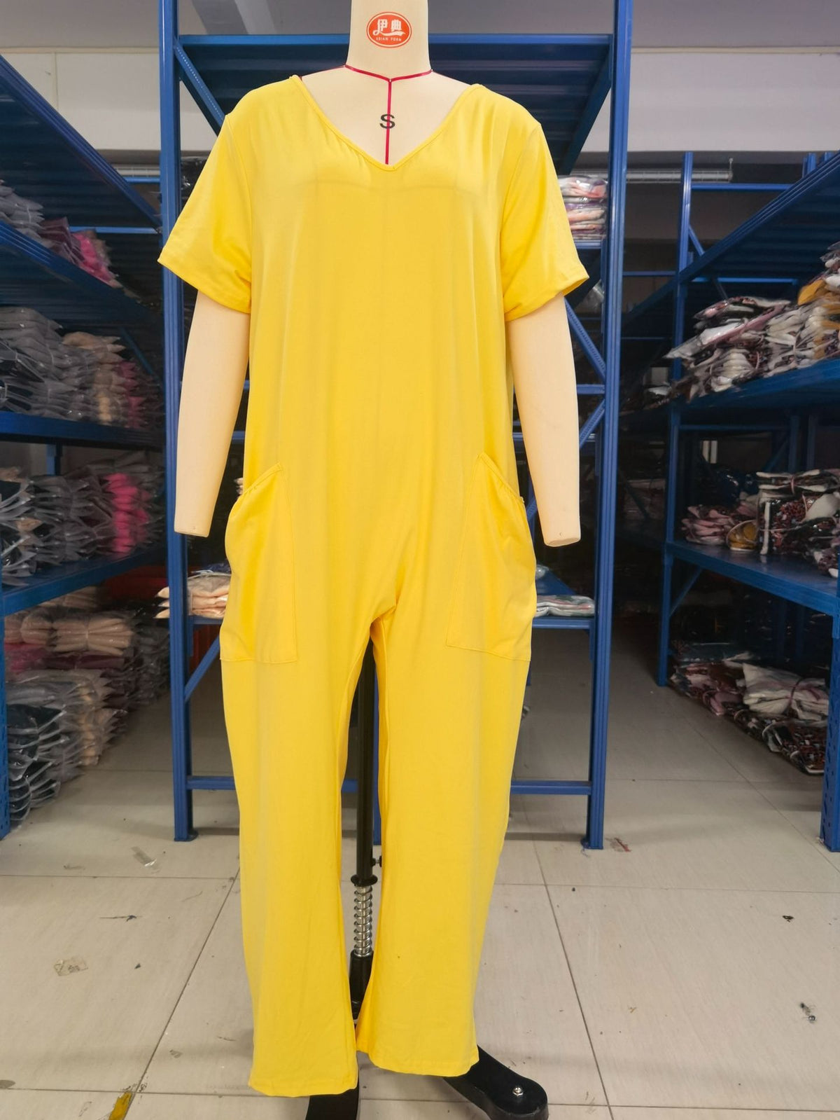 Oversized V-Neck Pocket Jumpsuit Casual Romper
