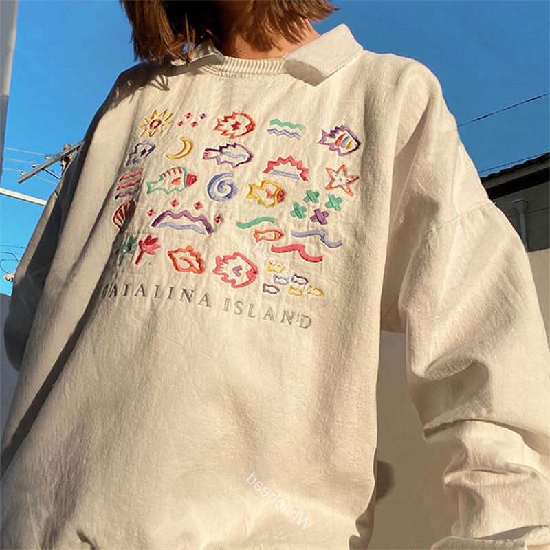 Cozy Fish Embroidered Loose Long Sleeve Sweater