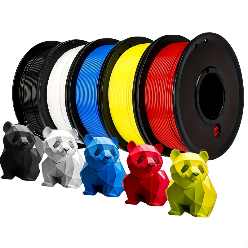 5-Color PETG Filament Bundle – 1.75 mm, 0.25 kg (0.55 lb) per Spool, Total 1.25 kg (2.75 lb) – Black, White, Red, Blue, Yellow