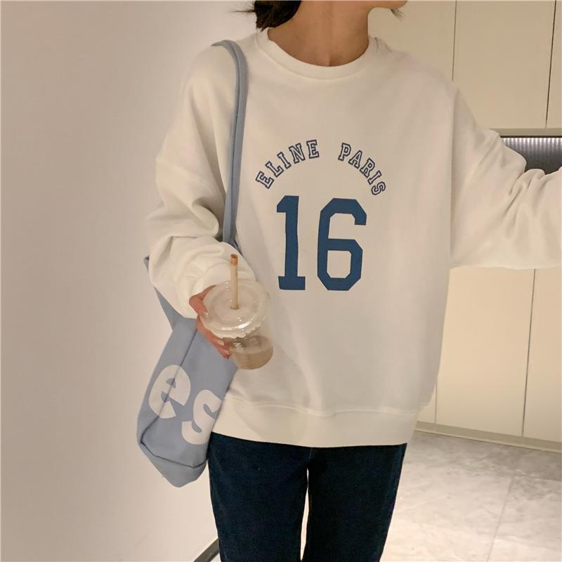 Oversized Letter Print Long Sleeve Women's Pullover Sweater