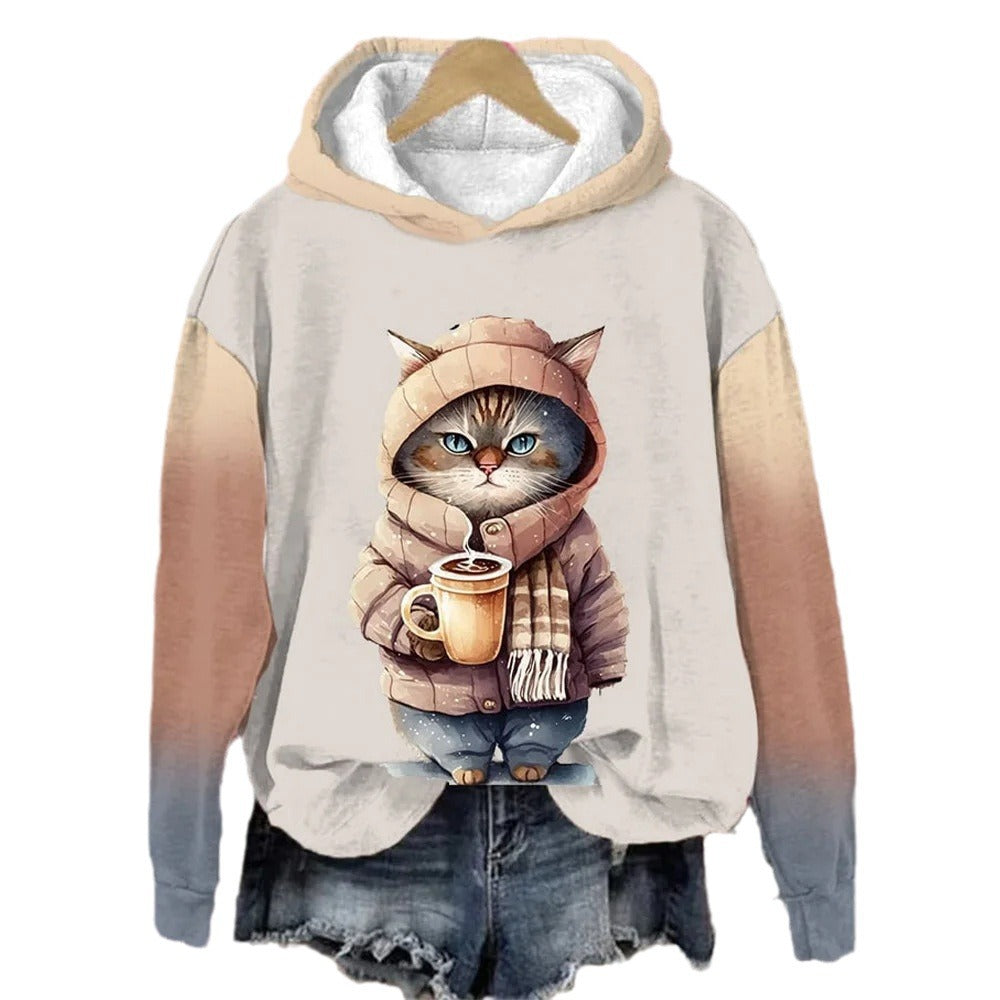 3D Printed Cat Casual Long Sleeve Hoodie Sweatshirt
