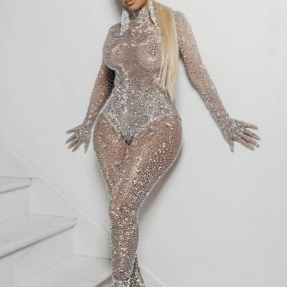 Sparkling Diamond Stretch Clubwear Jumpsuit