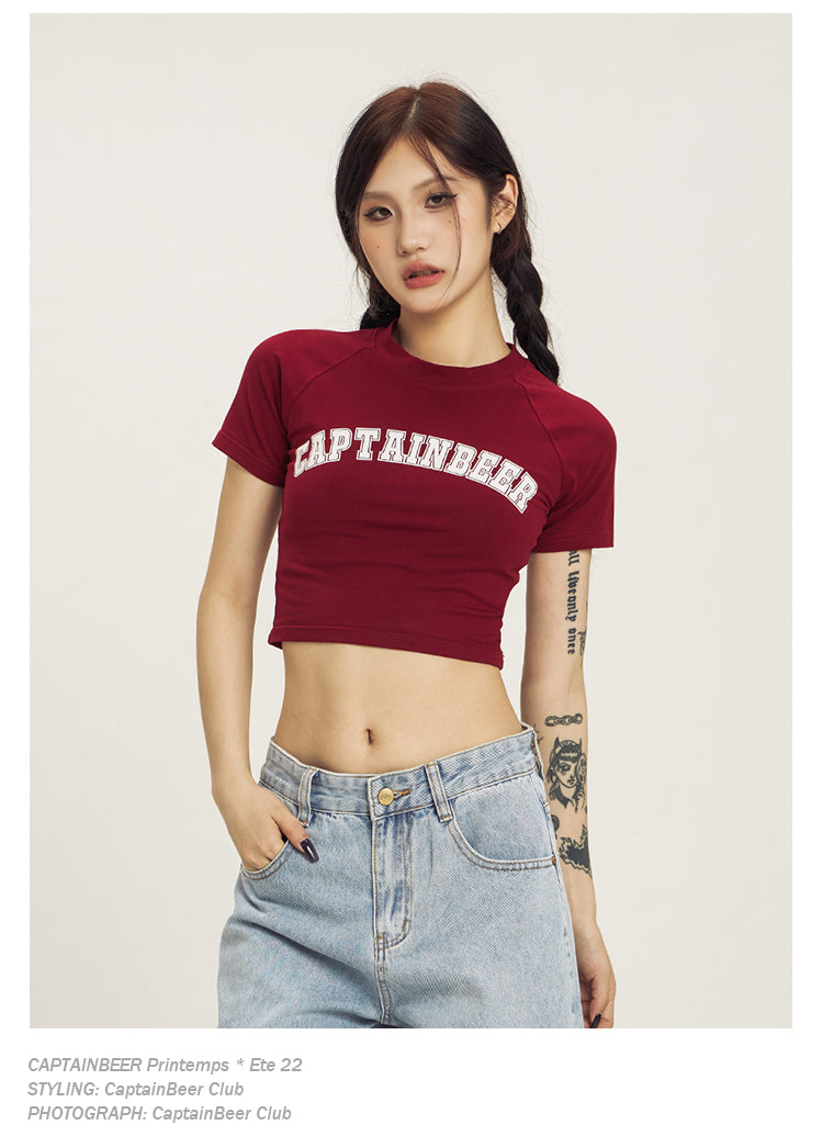 Retro American Crop Top Vintage Short Sleeve Summer Tee