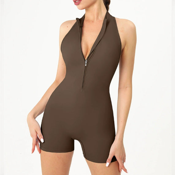 Nude-Feel Butt-Lifting Workout Bodysuit with Back-Slit