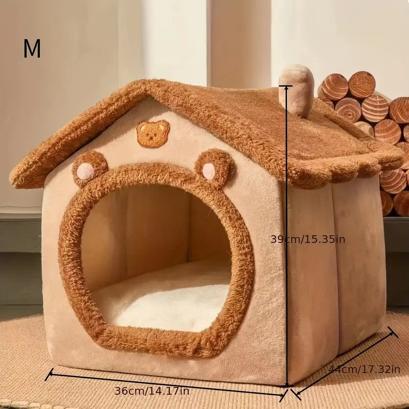 Cozy Pet House For Cats & Small Dogs - Soft Polyester Cat Bed & Dog Kennel With Removable Washable, House-shaped Bedding, Arched Entrance Tunnel - Warm Durable Hideout For Puppies, Kittens, /outdoor