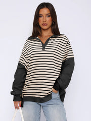 Chic Colorblock Striped Loose Knit Pullover Sweater
