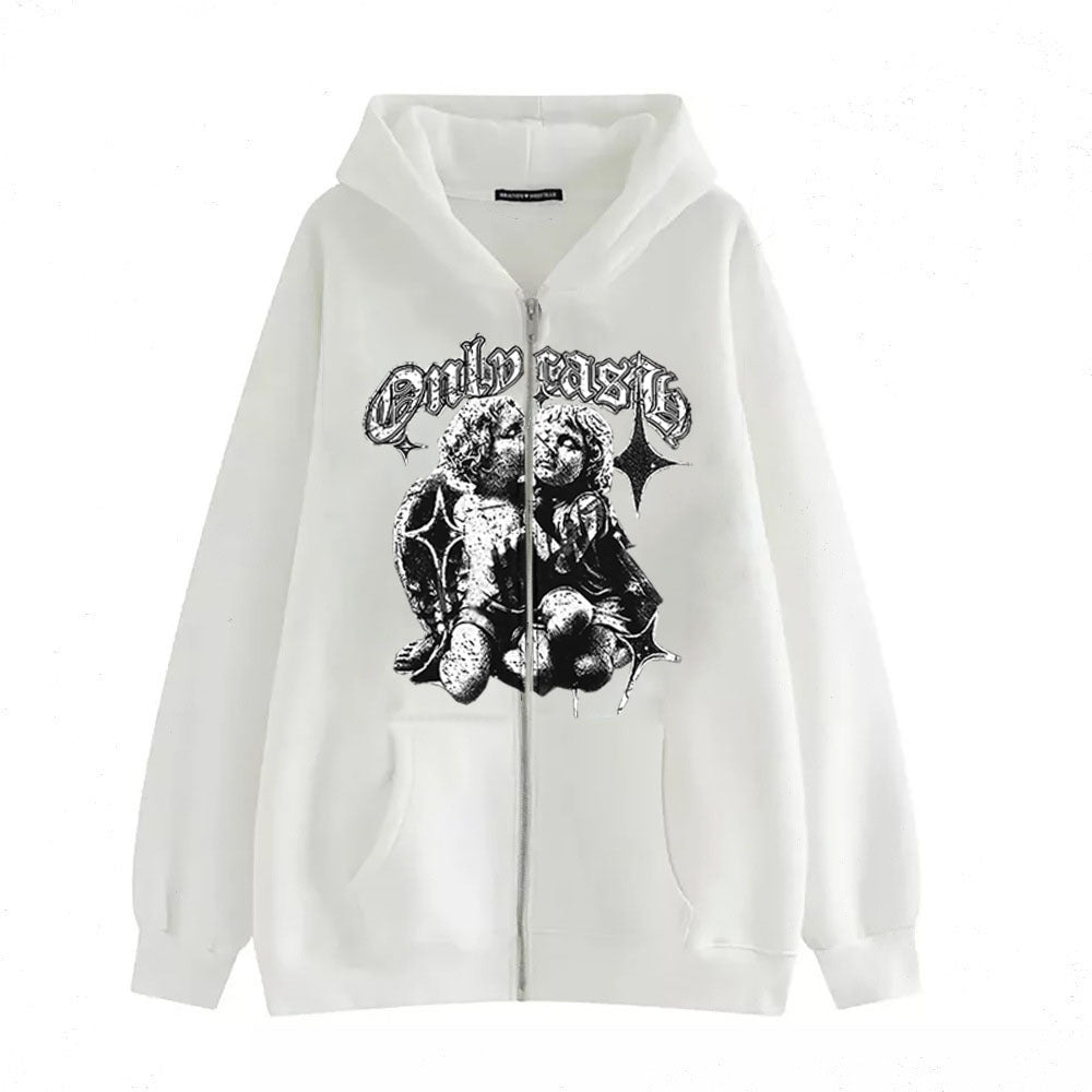 Women's Angel Wings Zip-Up Casual Streetwear Hoodie