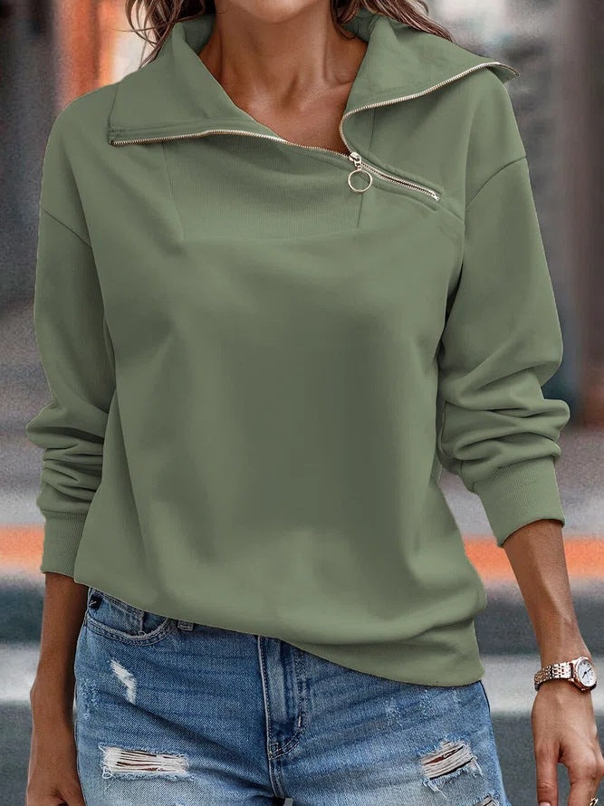 Women's High Neck Zipper Casual Loose Sweater