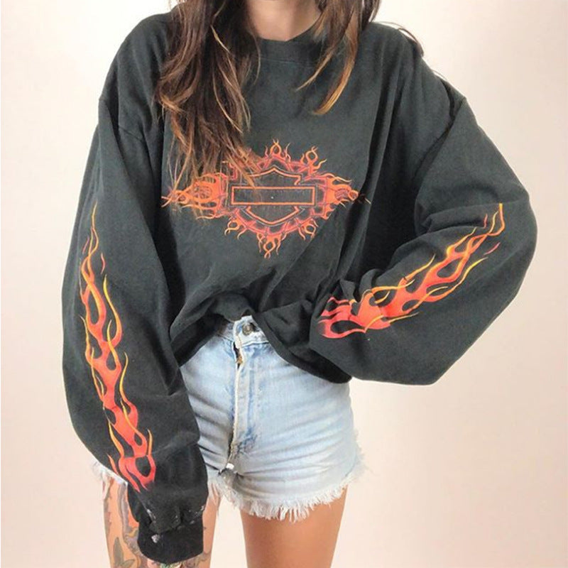 Women's Printed Round Neck Long Sleeve Knit Sweater
