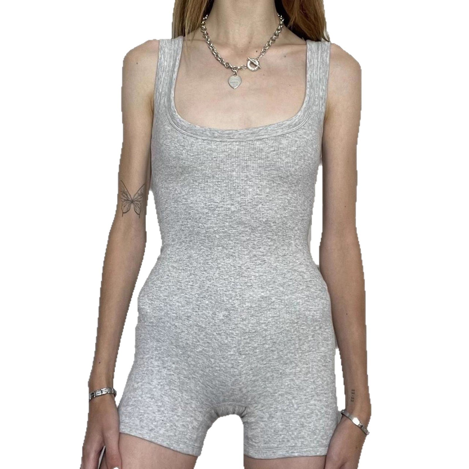 Women's Square-Neck Knit Cropped Jumpsuit