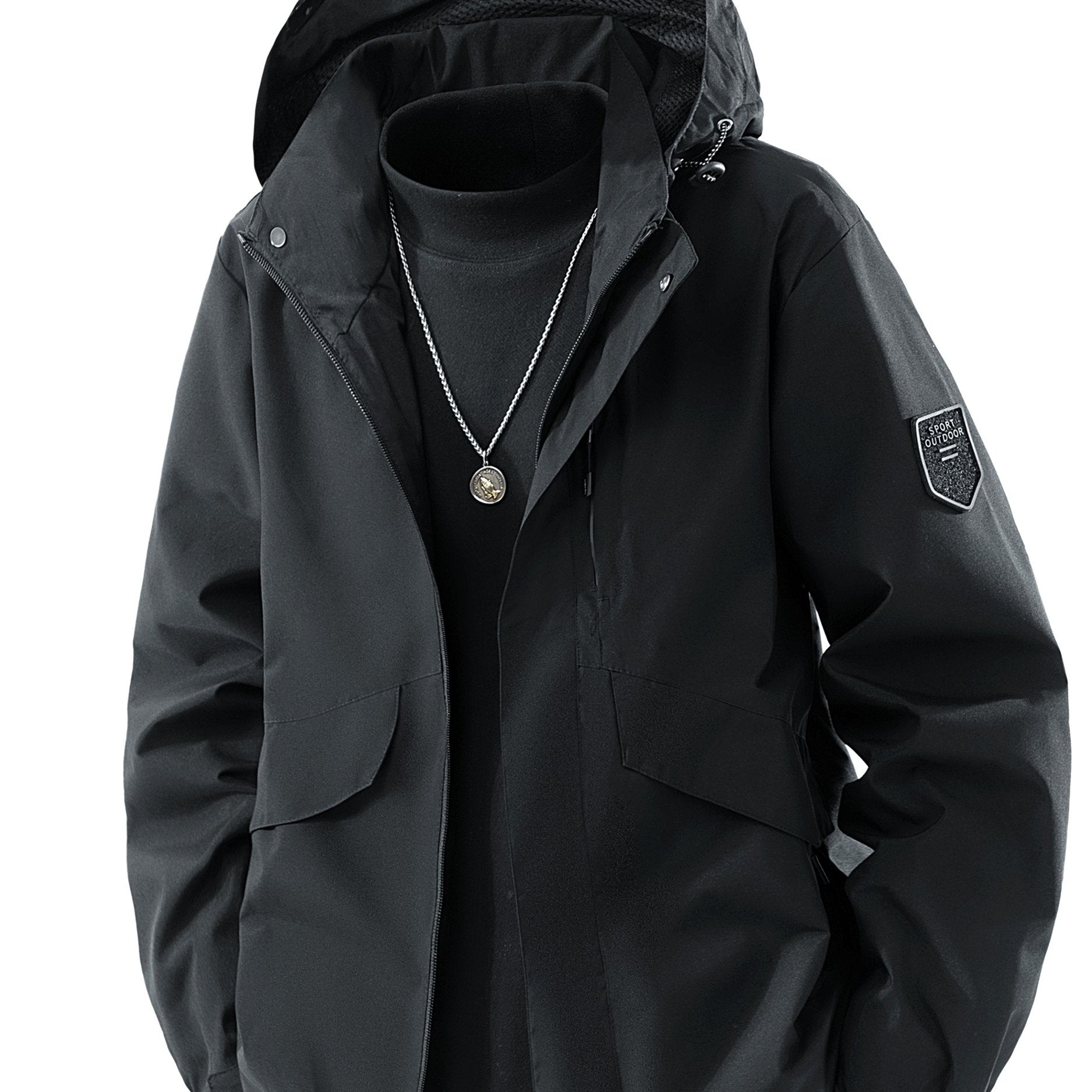 Unisex Detachable Hooded Cargo Jacket with Multi-Pocket Design