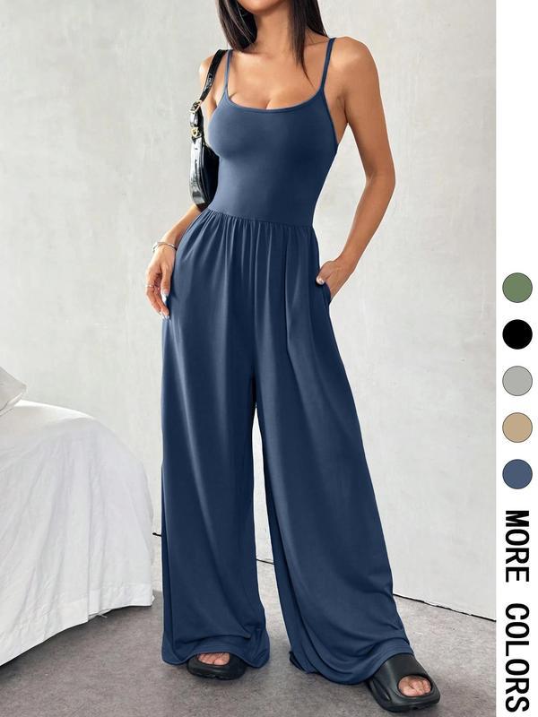 Minimalist Solid Color Sling Jumpsuit for Women