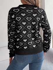Women Sweet Color Block Heart Lantern Sleeve Pullover Sweater