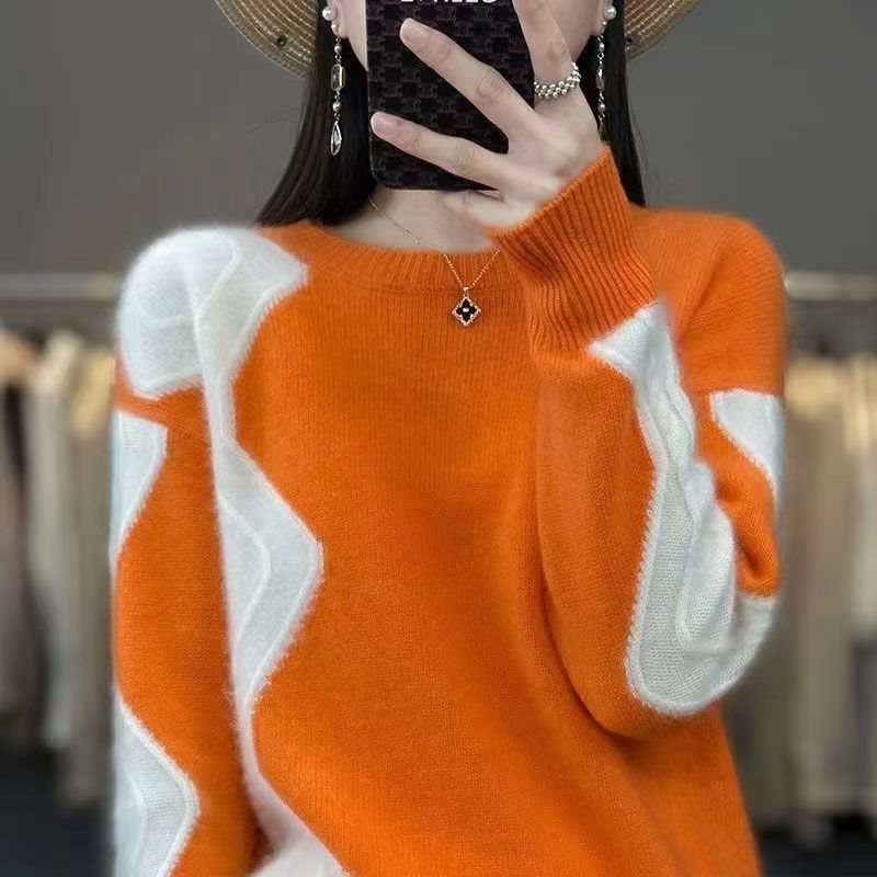New Korean-style Color-block Knit Sweater for Fall and Winter