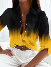 Women's Long Sleeve Casual Gradient Color Button Printed Shirt