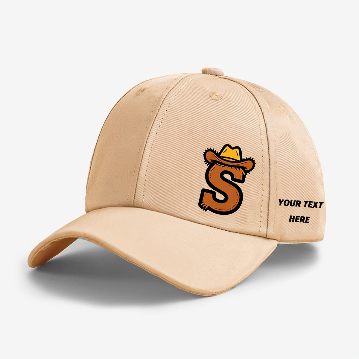 Kids Cowboy Style Baseball Cap with Letter Print and Custom Side Text, Lightweight and Comfortable (Ages 5-10)