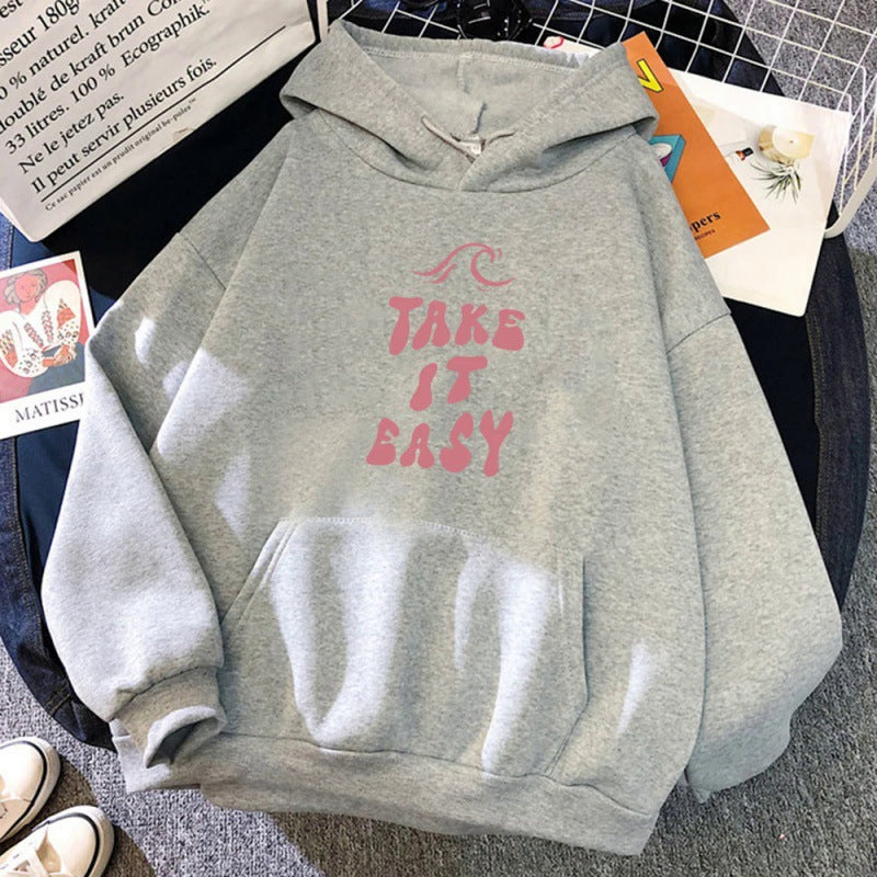 Take It Easy Letter Print Casual Pullover Sweatshirt