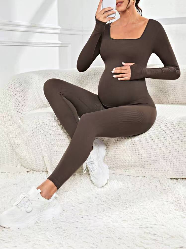 Seamless Ribbed Maternity Jumpsuit One-Piece Romper