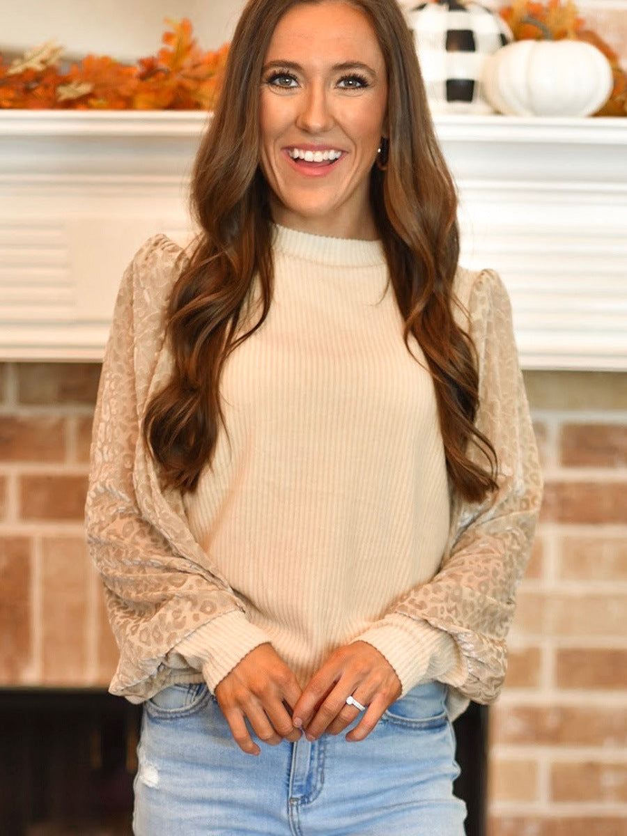 Chic Leopard Print Knitted Long-Sleeve Sweater