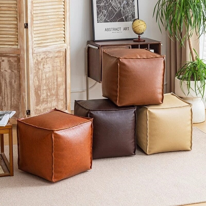 Large-capacity Old-clothing-filled Leather Stool