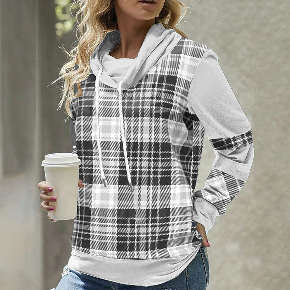 Cozy Plaid Turtleneck Loose Casual Long Sleeve Top