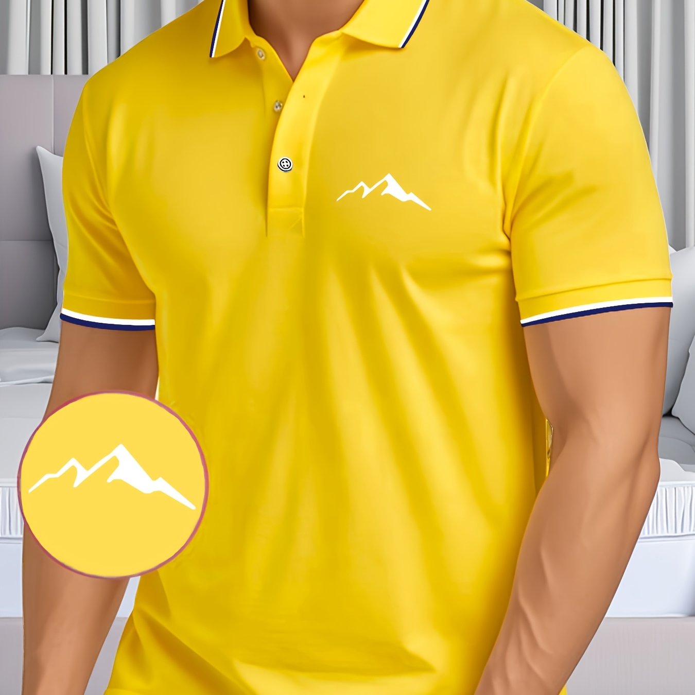 Breathable Short Sleeve Polo Shirt with Hot Mountain Print – Ideal for Business Casual, Golf and Tennis