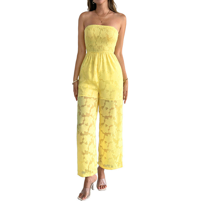 Yellow Sheer Tube Top & Straight-Leg Pants Set