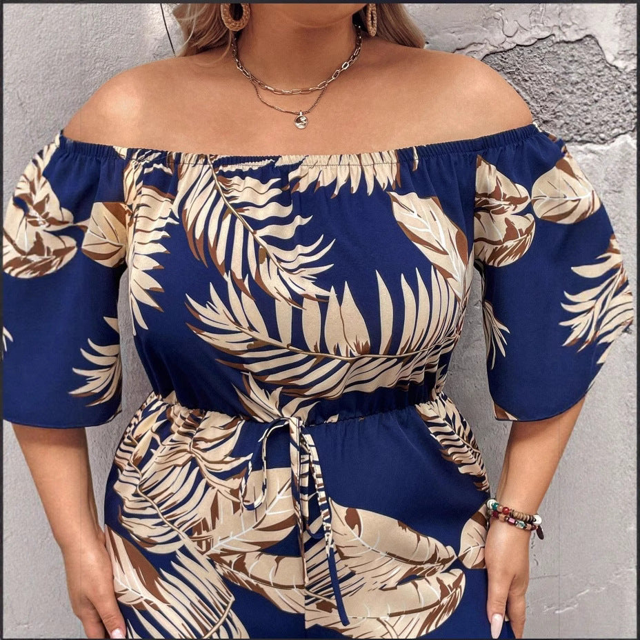 Off-Shoulder Botanical Print Waist-Cinching Romper