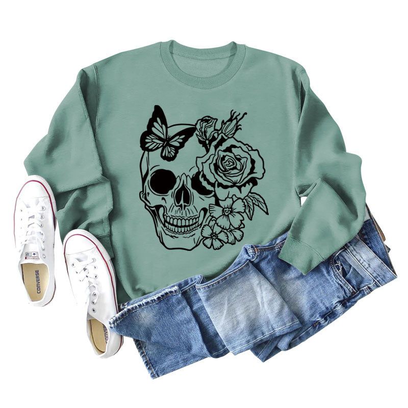 Women's Skull Butterfly Graphic Long Sleeve Sweater