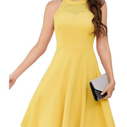 Plus Size Women's Lace Halter Neck A-Line Midi Dress – Elegant Fit & Flare, Casual Party Wear