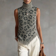 Leopard Print Sleeveless Turtleneck Top