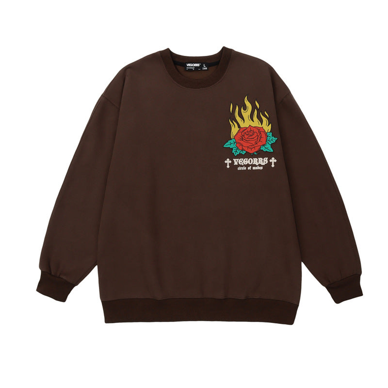 Plus Fleece Flame Rose Hoodie - Cozy Thermal Sweatshirt