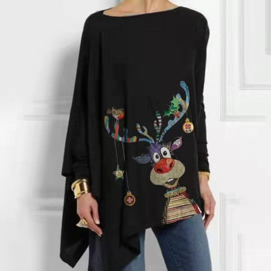 Chic Irregular Print Long Sleeve Pullover T-Shirt
