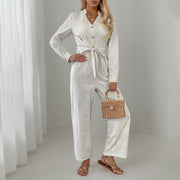 Chic Striped Lace-Up Commuter Jumpsuit