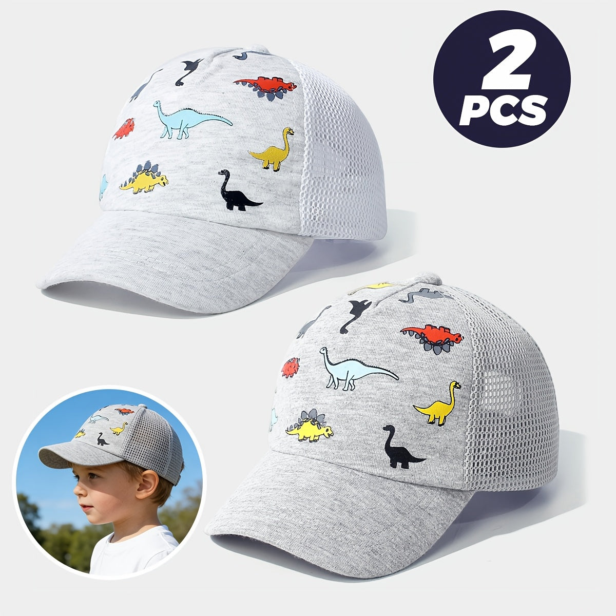 Dinosaur Print Mesh Baseball Cap Set for Spring and Summer