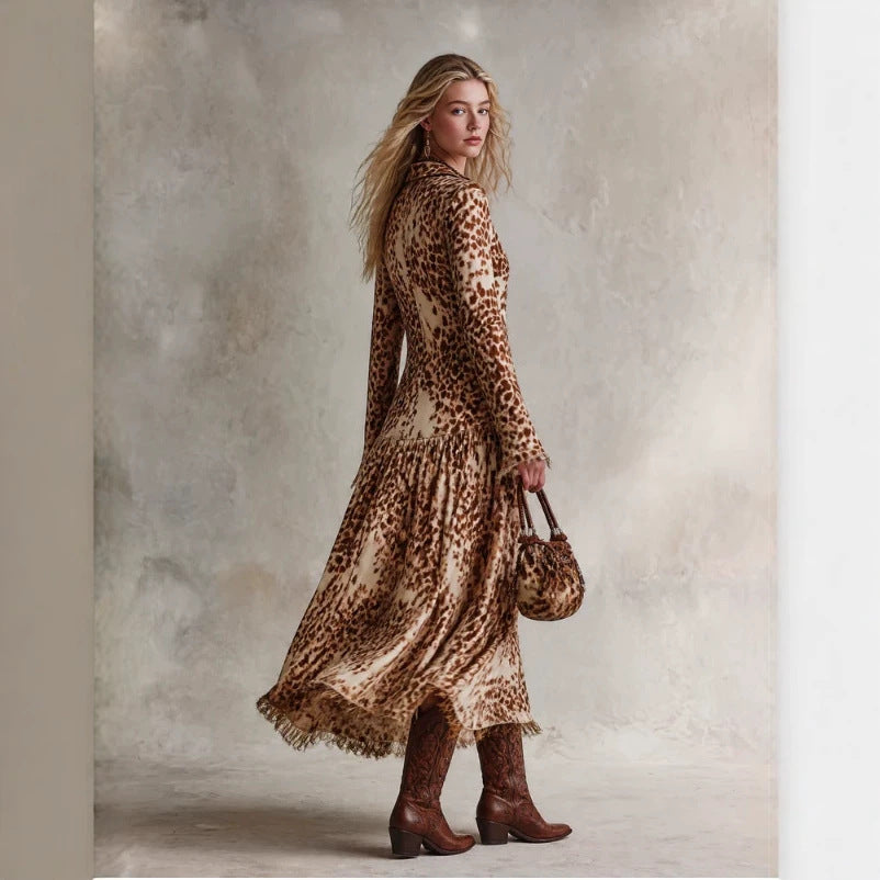 Womens Retro-elegant Tassel Long Dress