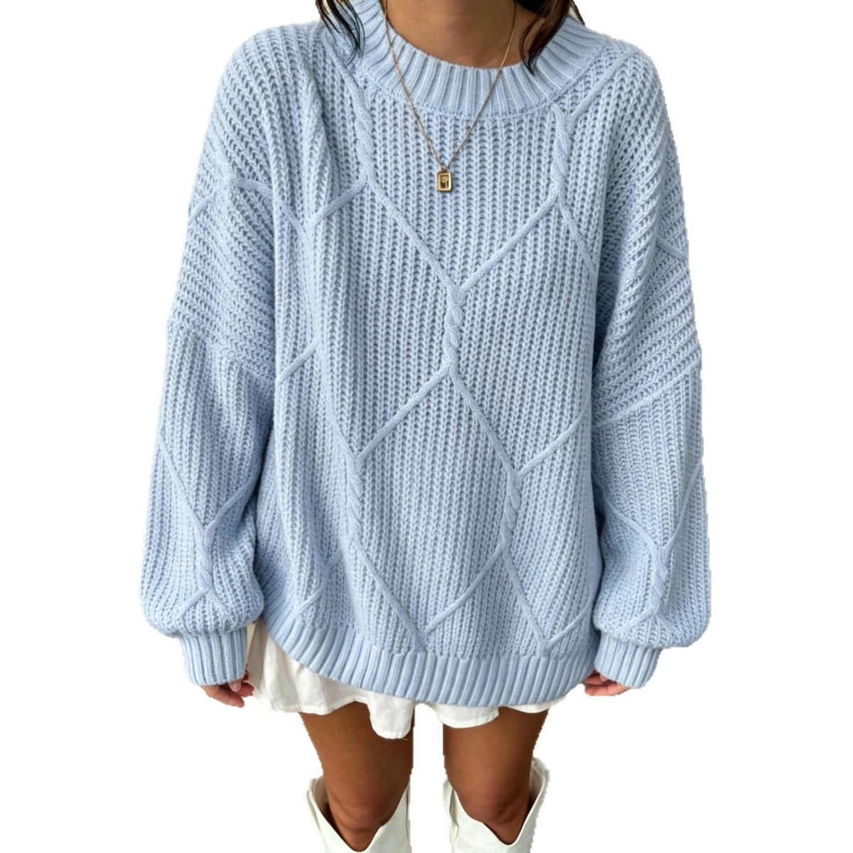 Womens Loose Knitted Sweater Solid-color Pullover