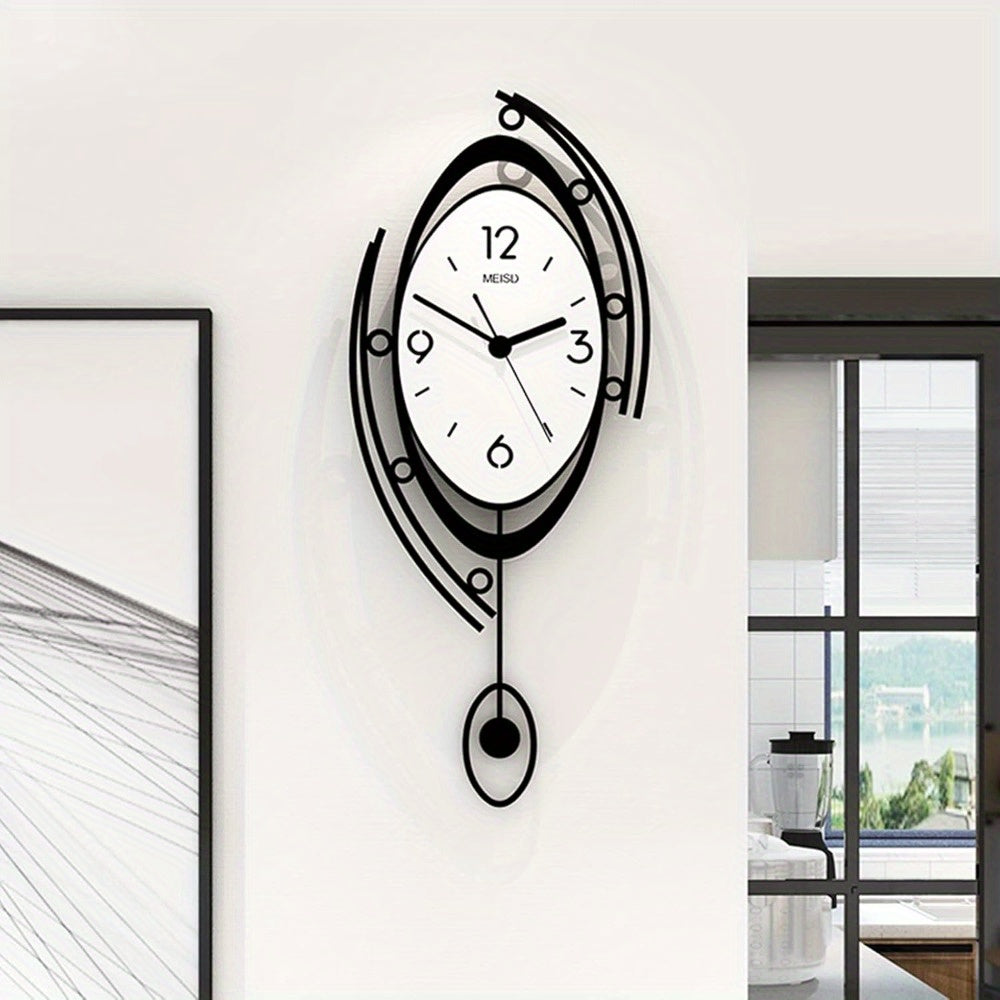 Modern Silent Quartz Wall Clock - Large Easy-Read Dial, Acrylic Metal Battery-Powered, No Electricity Needed, Oval Shape for Home & Office Decor, Home Decor Clock | Minimalist Wall Clock | Metal Wall Clock, Wall Clock Living Room