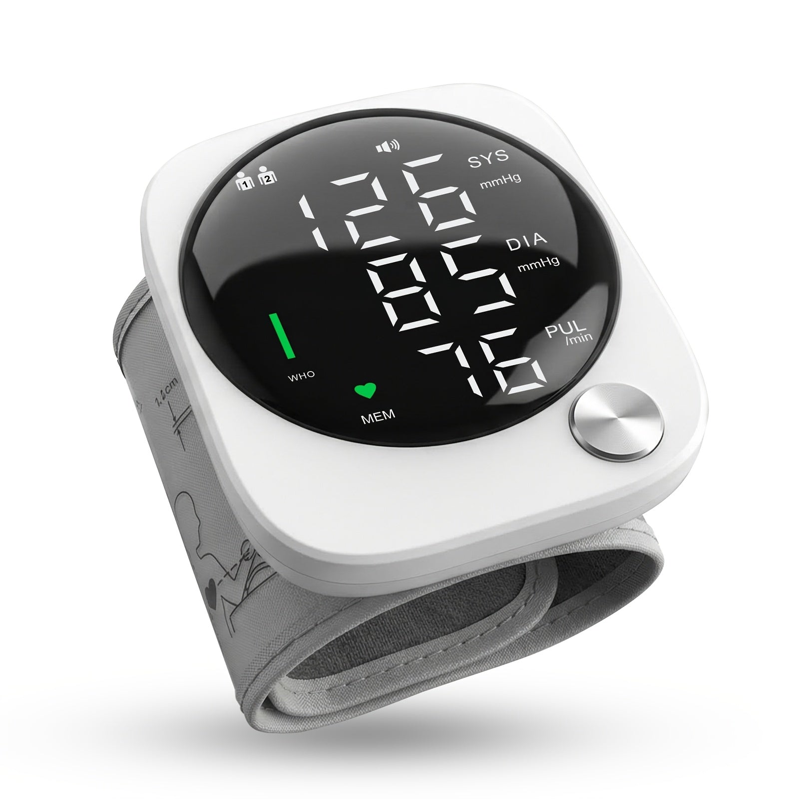 2‑Piece Automatic Wrist Blood Pressure Monitor with LCD Display, Adjustable Cuff, Pulse Detection, Irregular Heartbeat Alert, USB Charging, Voice Announcements