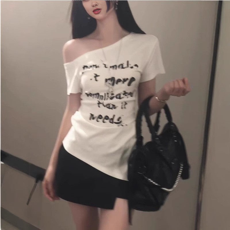 Off‑Shoulder 3D White T‑Shirt – Slim Fit, Trendy Japandi Crop