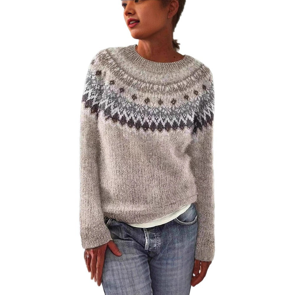 Women's Round-neck Color-block Loose Sweater