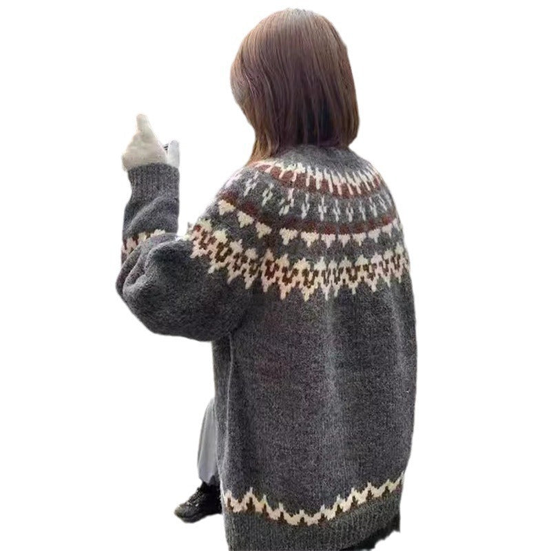 Loose-fitting Casual Sweater Womens Laid-back Style Color-block Knit Top