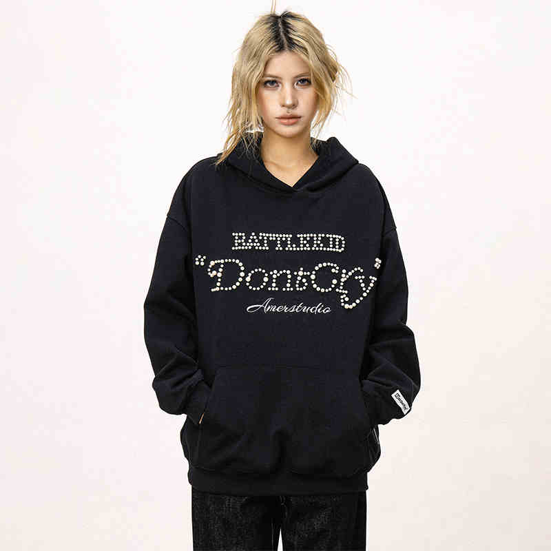 Women's Pearl Hooded Loose Autumn Winter Sweater Jacket