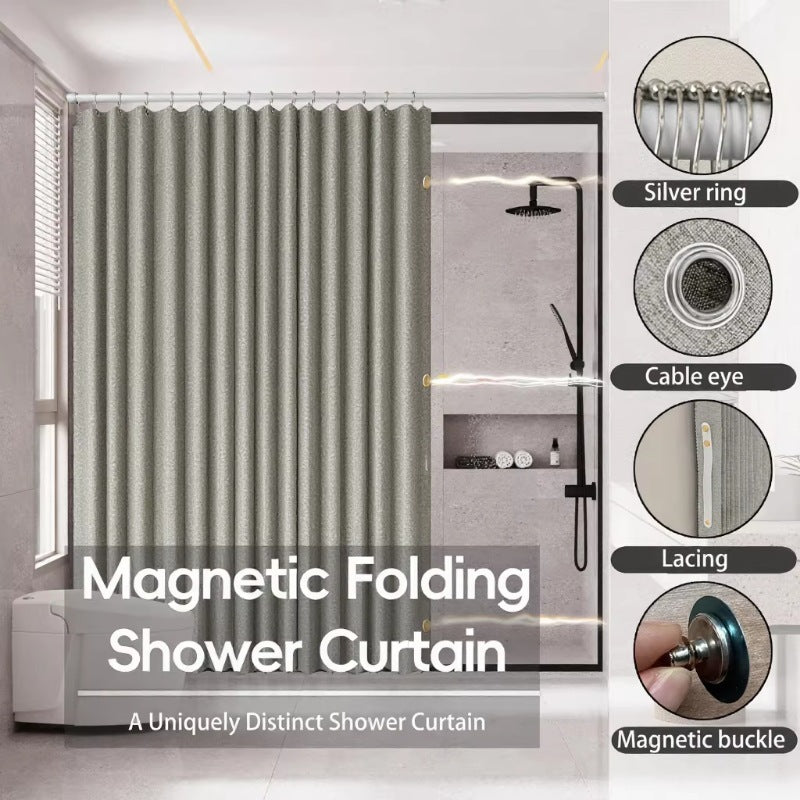 Folding Magnetic Shower Curtain Waterproof and Mildew-resistant Laminated with a Linen-look Finish