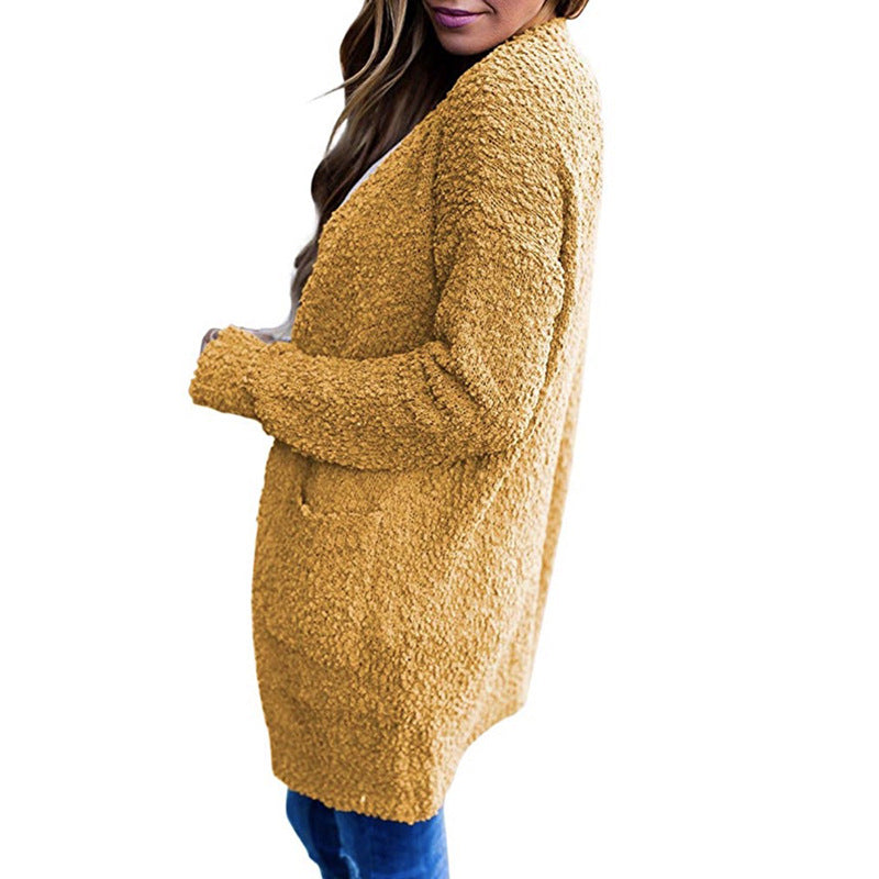 Cozy Fleece Double-Pocket Knit Cardigan Sweater