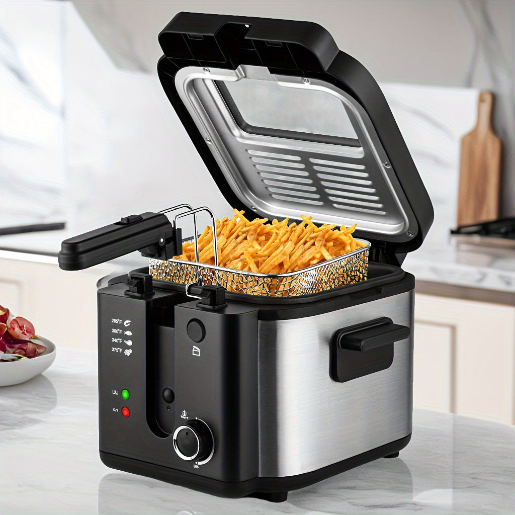 1500W Electric Deep Fryer with Dual Basket & Removable Lid - Large Capacity 84.54oz Non-Stick Pot, Adjustable Temperature Control (266°F-374°F), Cool-Touch Design, Dishwasher-Safe Basket & Lid, Com...