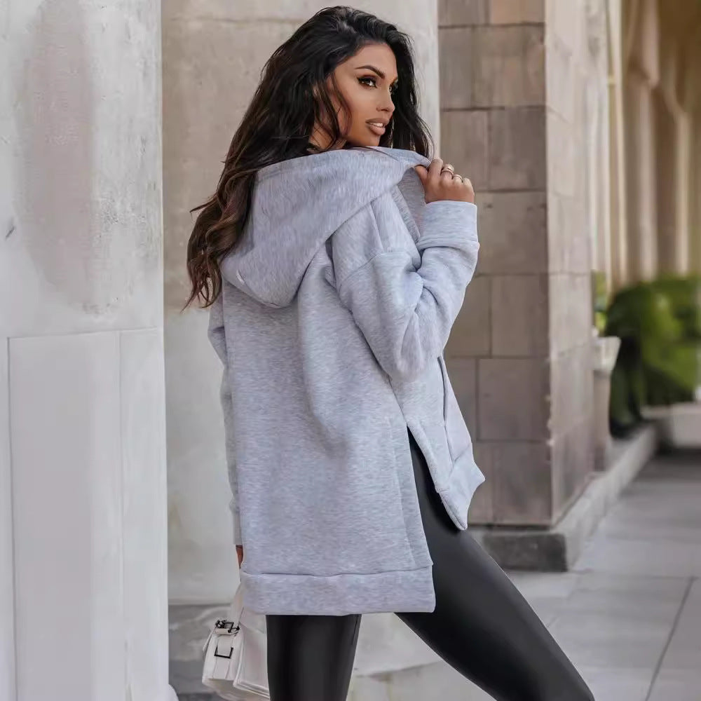 Women's Casual Zip Pocket Hoodie Sweatshirt