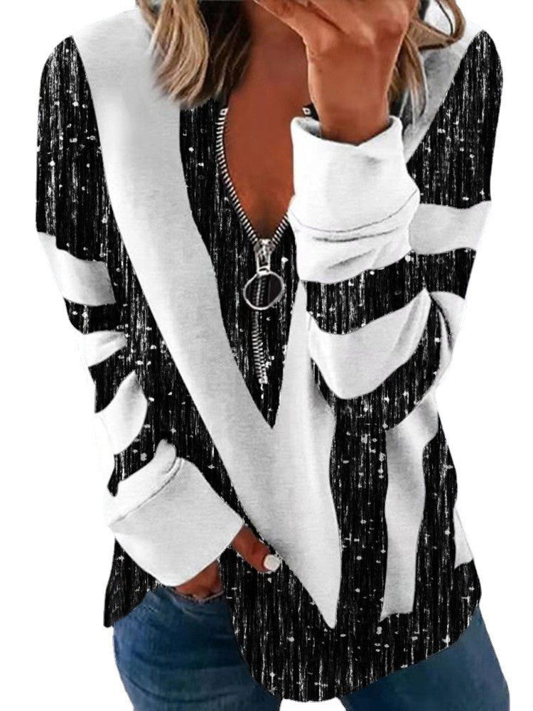 Women's Printed Long-Sleeve Loose Pullover Sweater